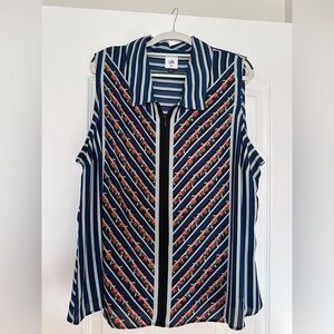 CAbi chevron Striped Floral Blouse